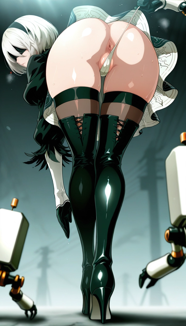 1girl, yorha no. 2 type b, blindfold, ass, high heels, black blindfold · Yamete.gg