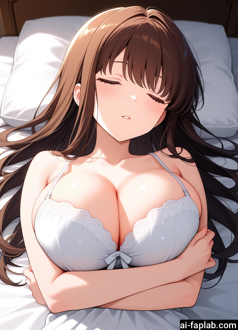 breasts, 1girl, long hair, brown hair, large breasts, closed eyes · Yamete.gg