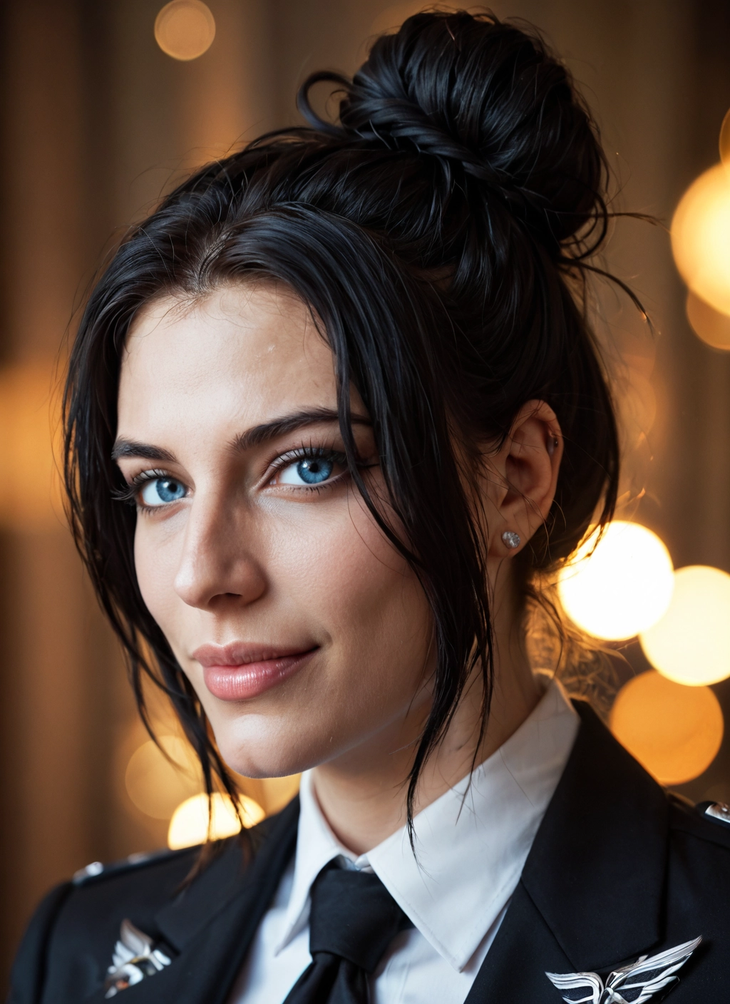 1girl, solo, blue eyes, black hair, jewelry, necktie · Yamete.gg