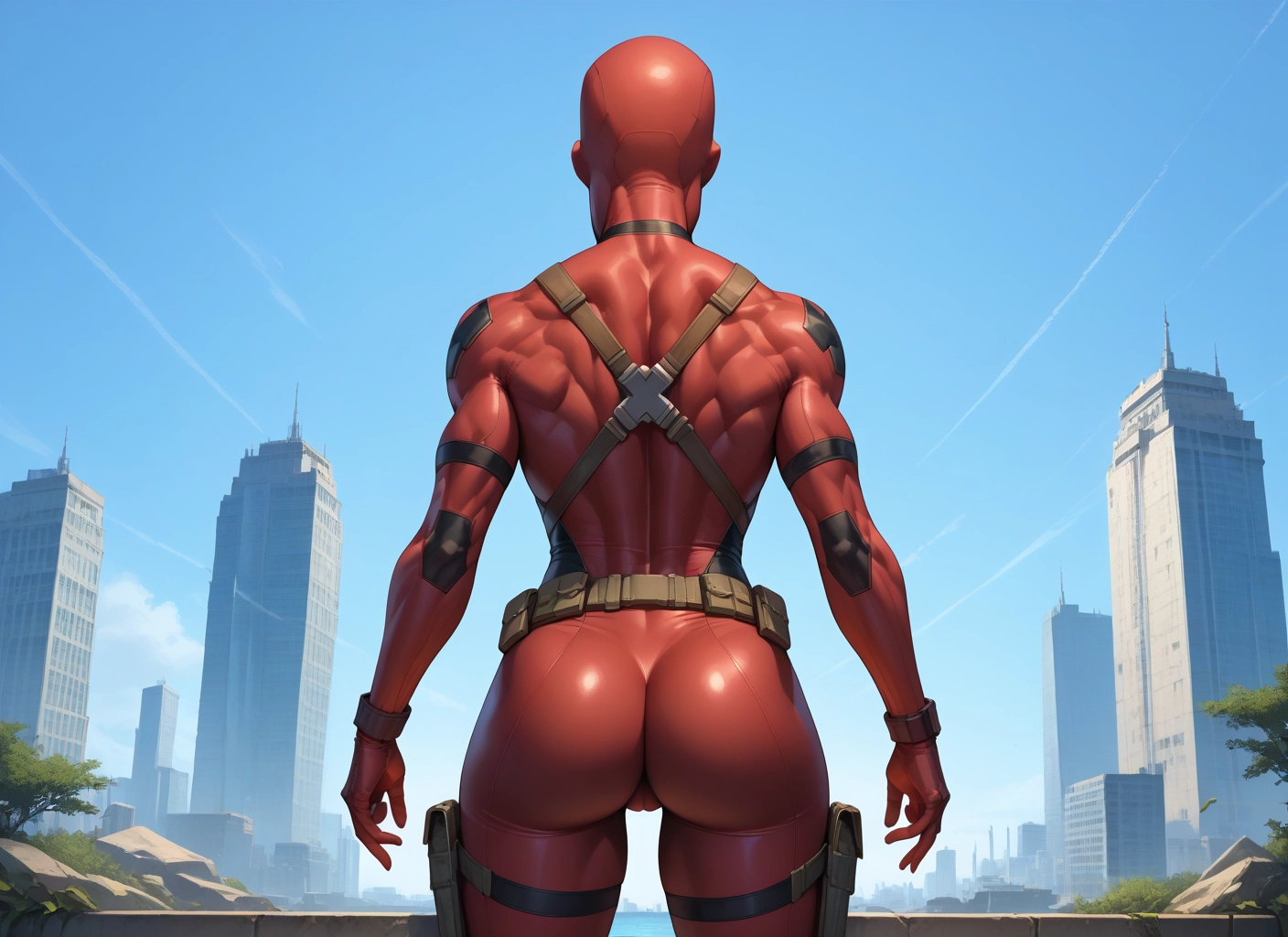 ass, 1girl, solo, bodysuit, muscular, from behind · Yamete.gg