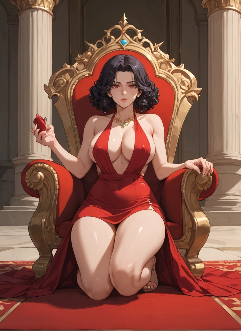 breasts, 1girl, dress, red eyes, jewelry, large breasts · Yamete.gg