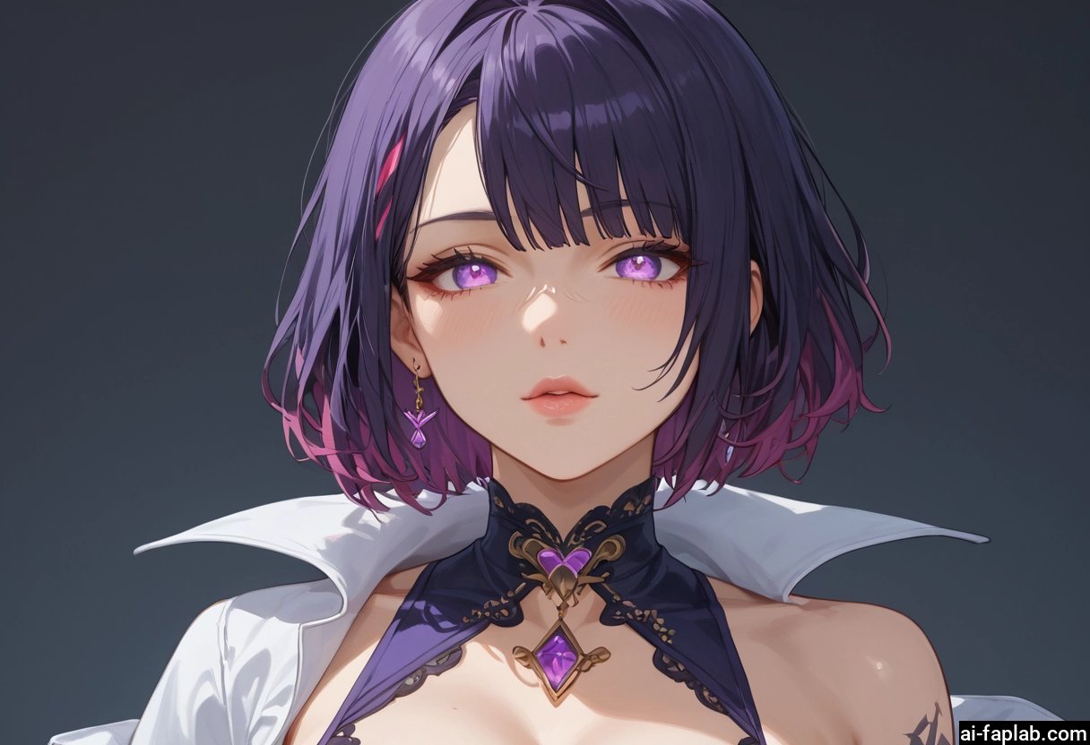 1girl, solo, jewelry, earrings, purple eyes, looking at viewer · Yamete.gg