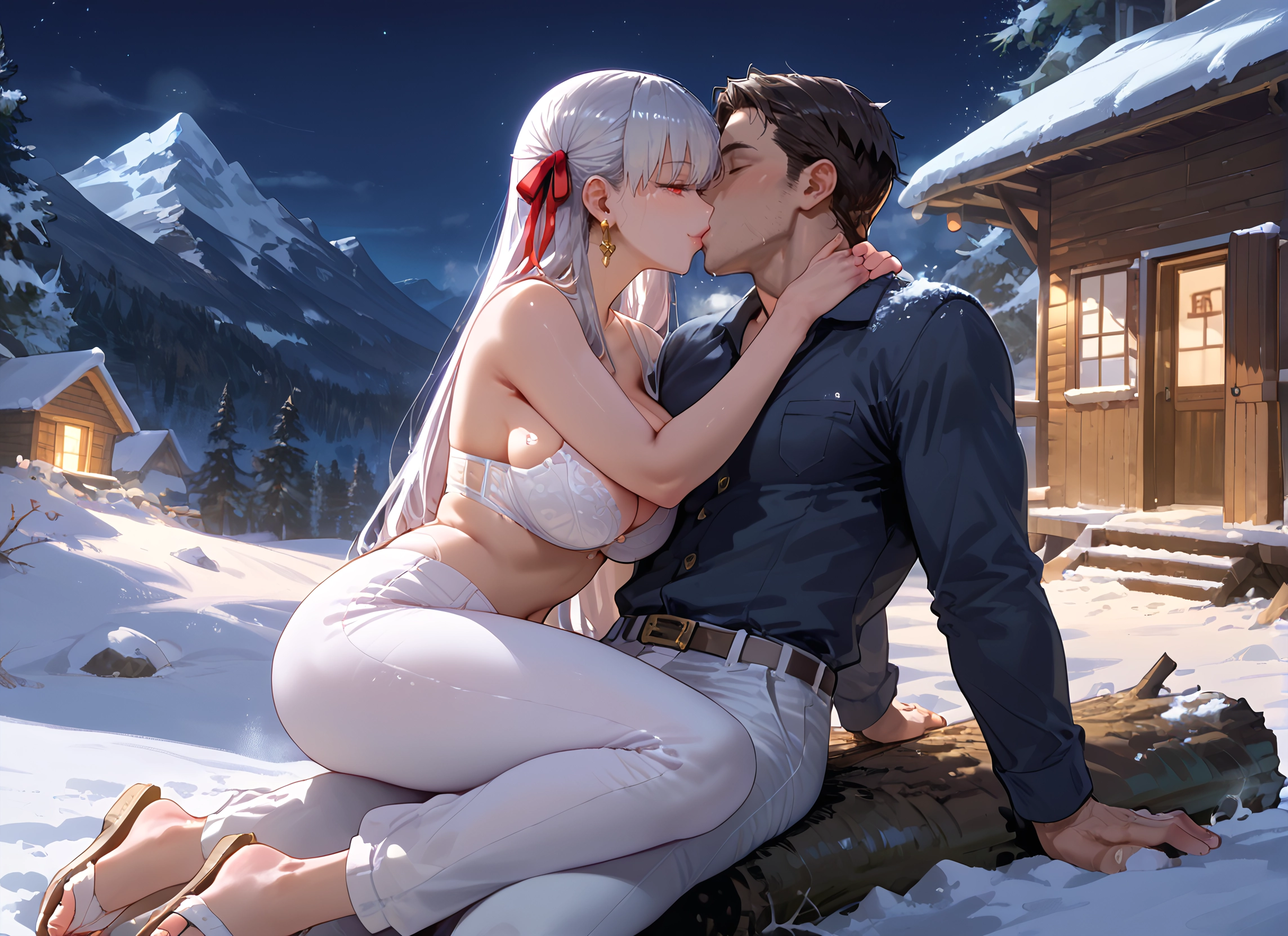 1girl, 1boy, underwear, breasts, bra, long hair · Yamete.gg