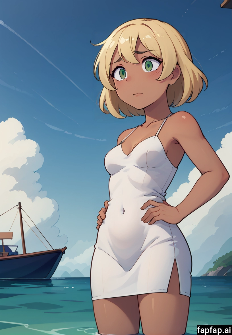 1girl, blonde hair, breasts, hands on hips, solo, dress · Yamete.gg