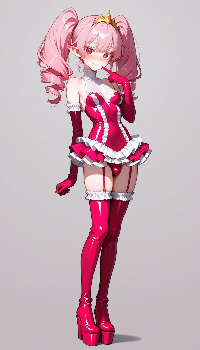 1girl, solo, pointy ears, frills, gloves, pink hair · Yamete.gg