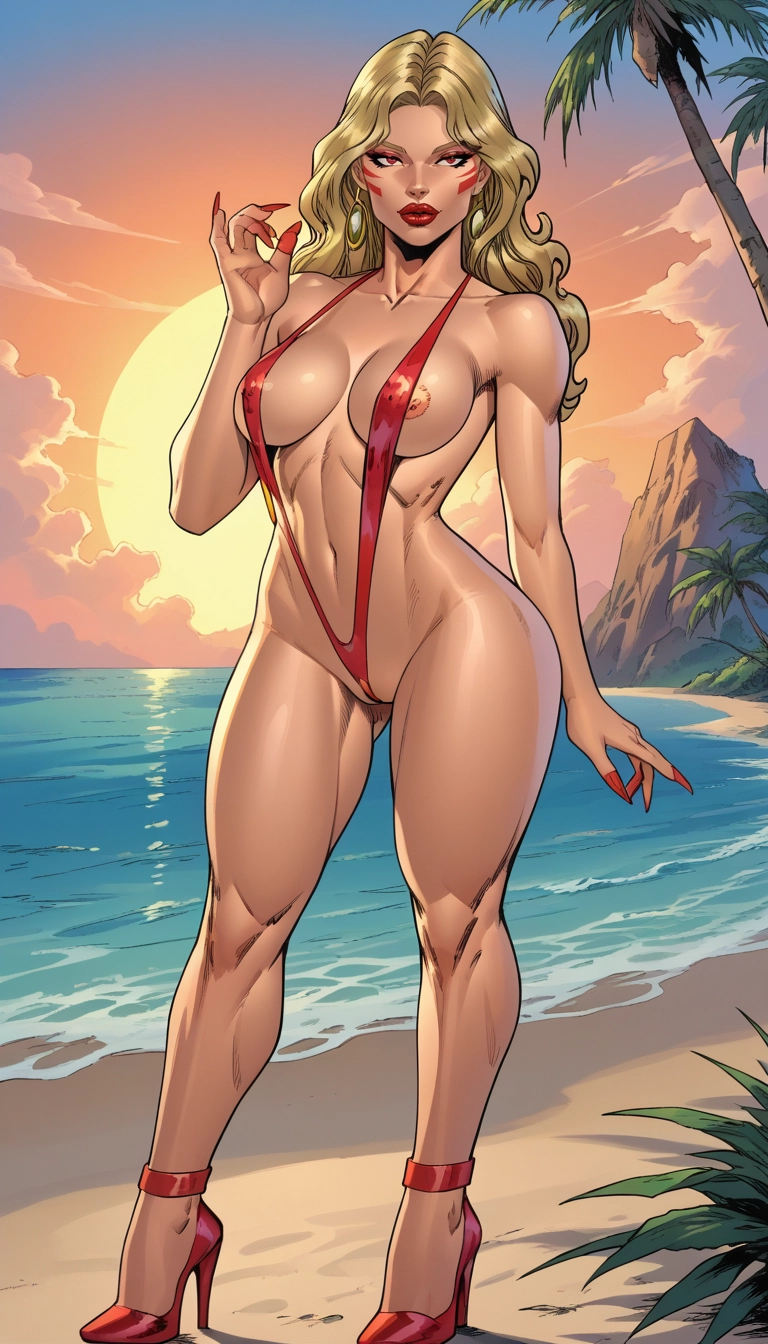 1girl, breasts, slingshot swimsuit, solo, swimsuit, beach · Yamete.gg