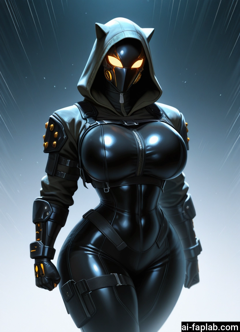 1girl, breasts, bodysuit, solo, hood, mask · Yamete.gg