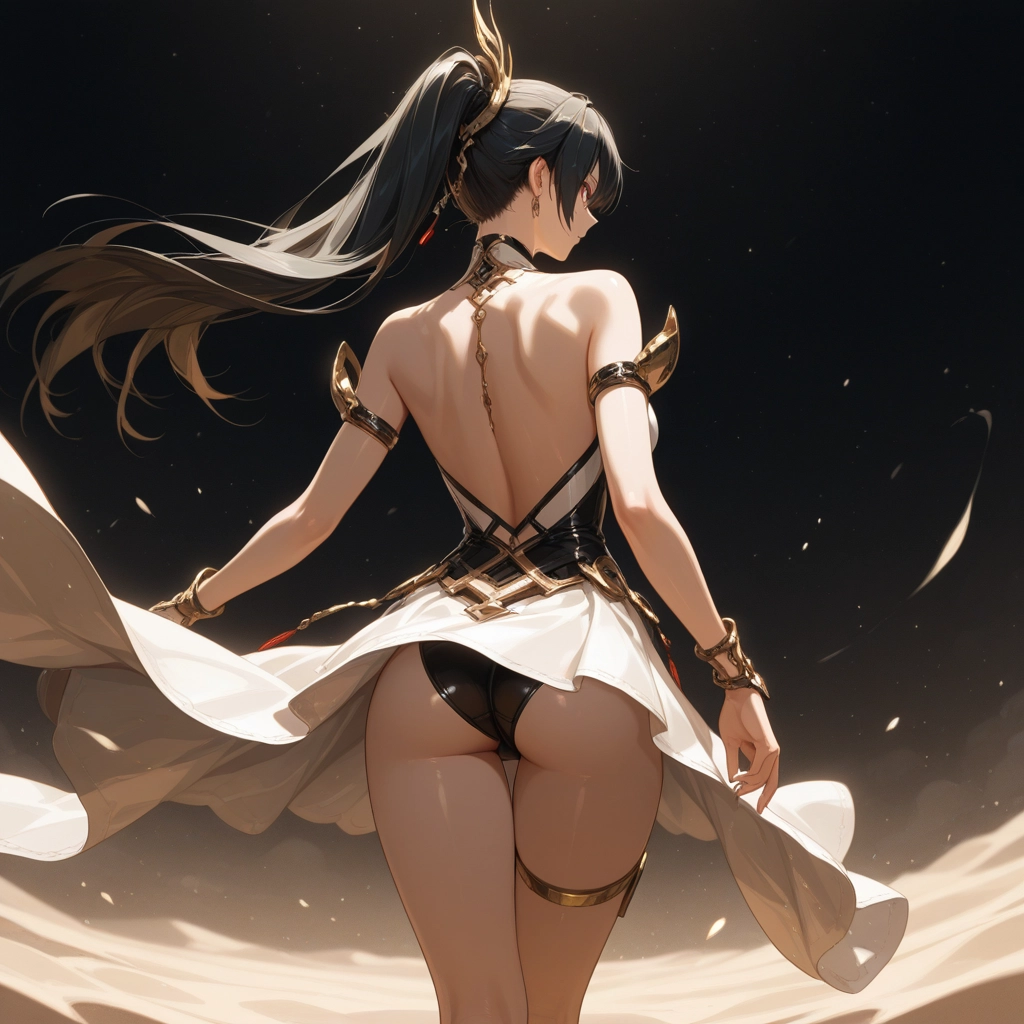 1girl, ass, solo, long hair, jewelry, ponytail · Yamete.gg