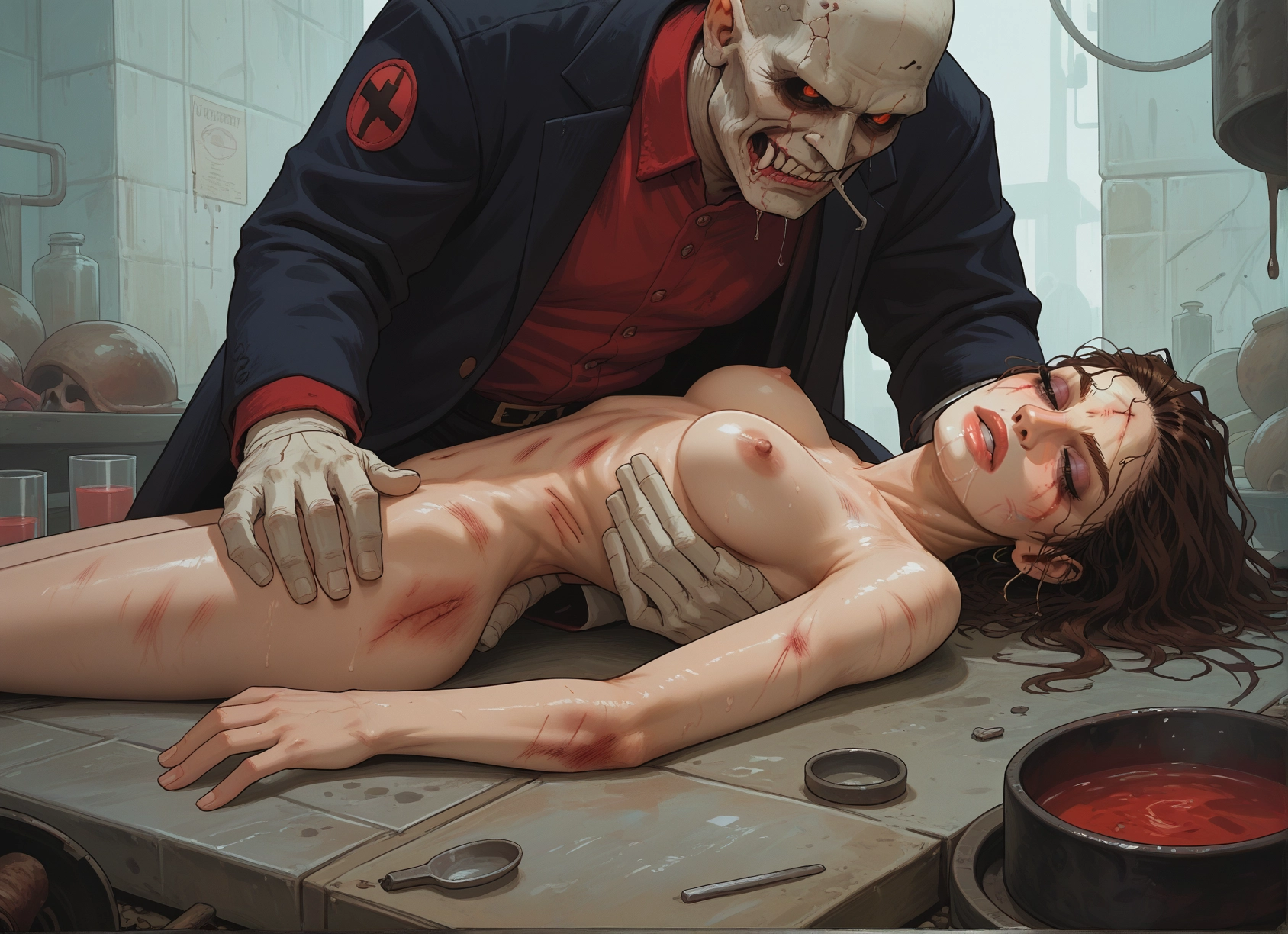 1girl, nipples, breasts, 1boy, nude, hetero · Yamete.gg