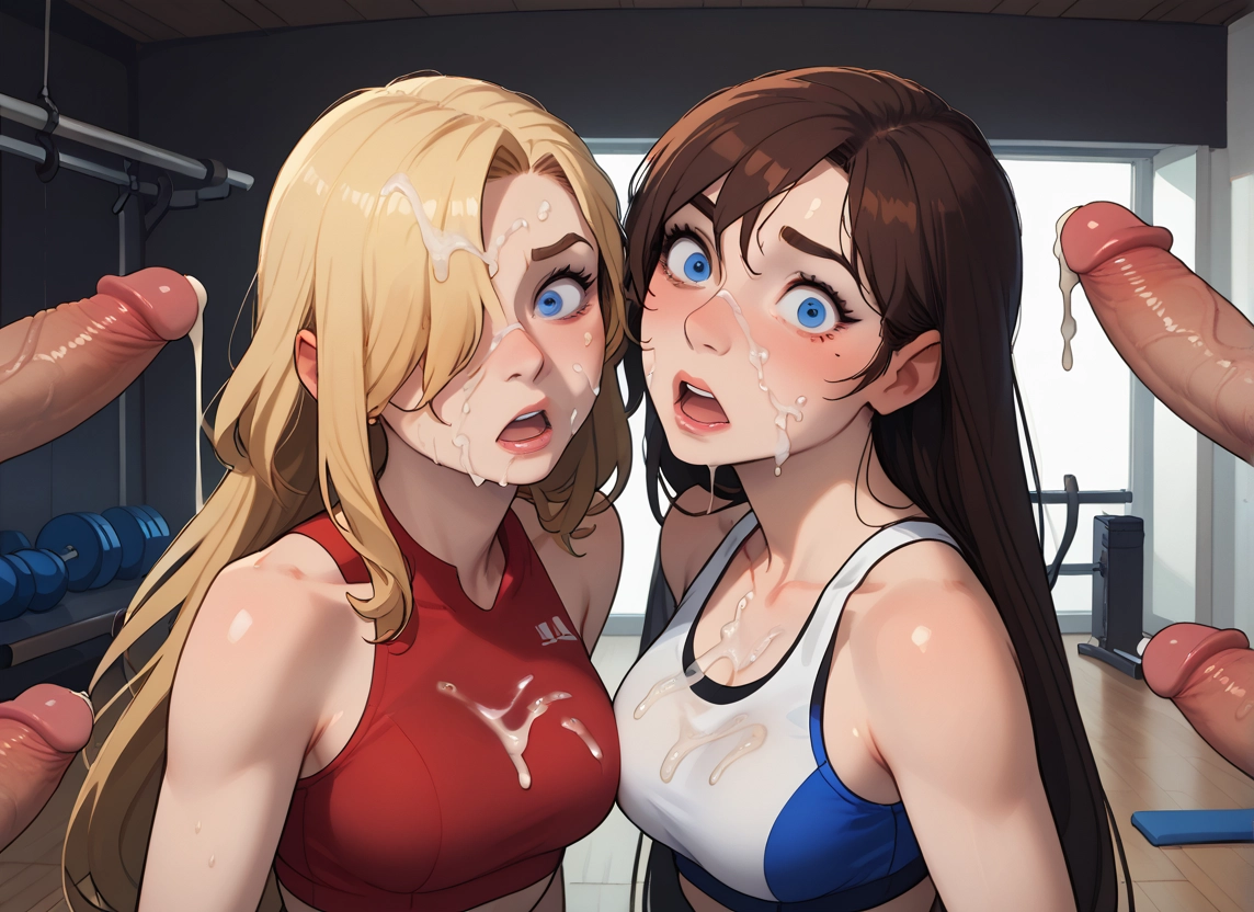 penis, cum, multiple girls, 2girls, breasts, blue eyes · Yamete.gg