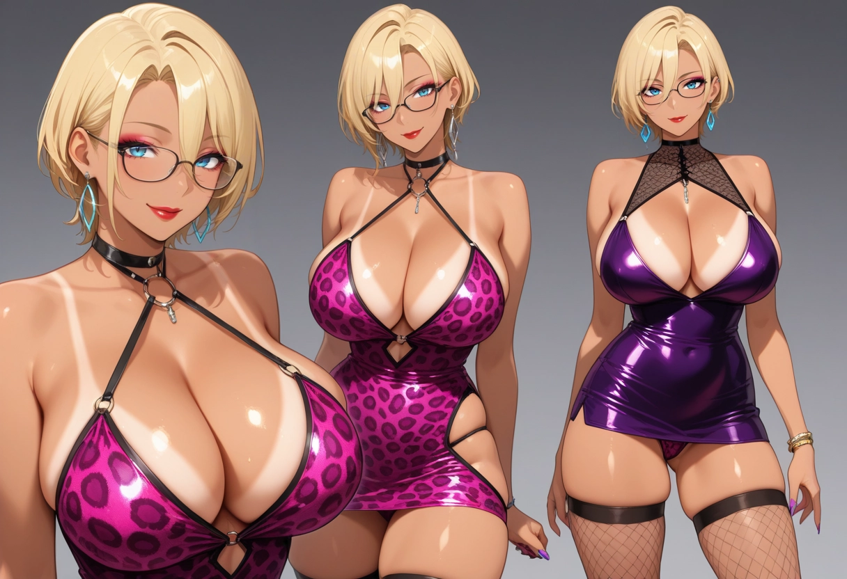 tan, 1girl, tanlines, dress, breasts, leopard print · Yamete.gg