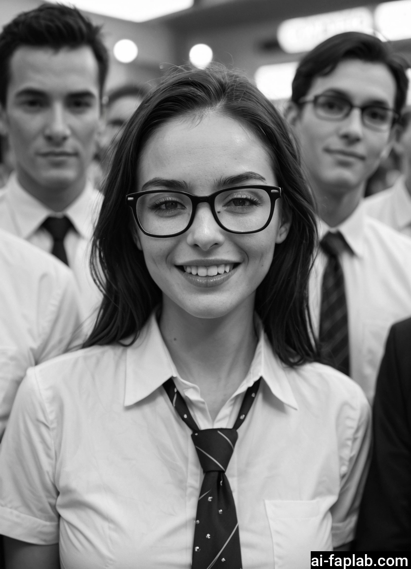 greyscale, monochrome, 1girl, glasses, necktie, mole · Yamete.gg