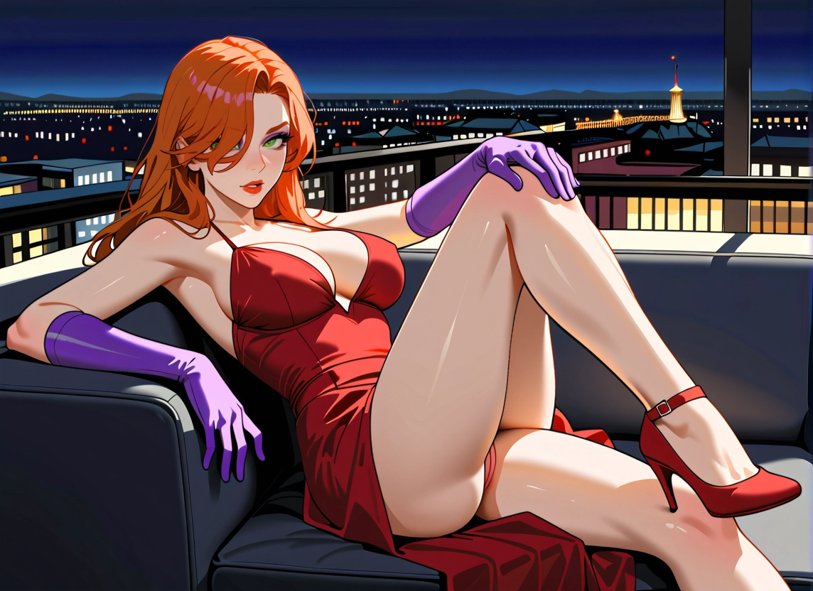 1girl, breasts, gloves, dress, green eyes, high heels · Yamete.gg