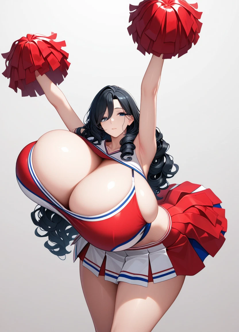 1girl, breasts, cheerleader, pom pom (cheerleading), gigantic breasts, solo