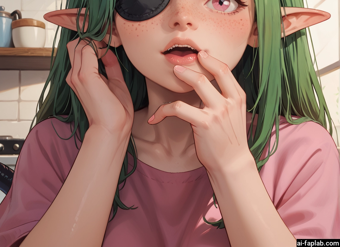 1girl, pointy ears, freckles, green hair, solo, shirt · Yamete.gg