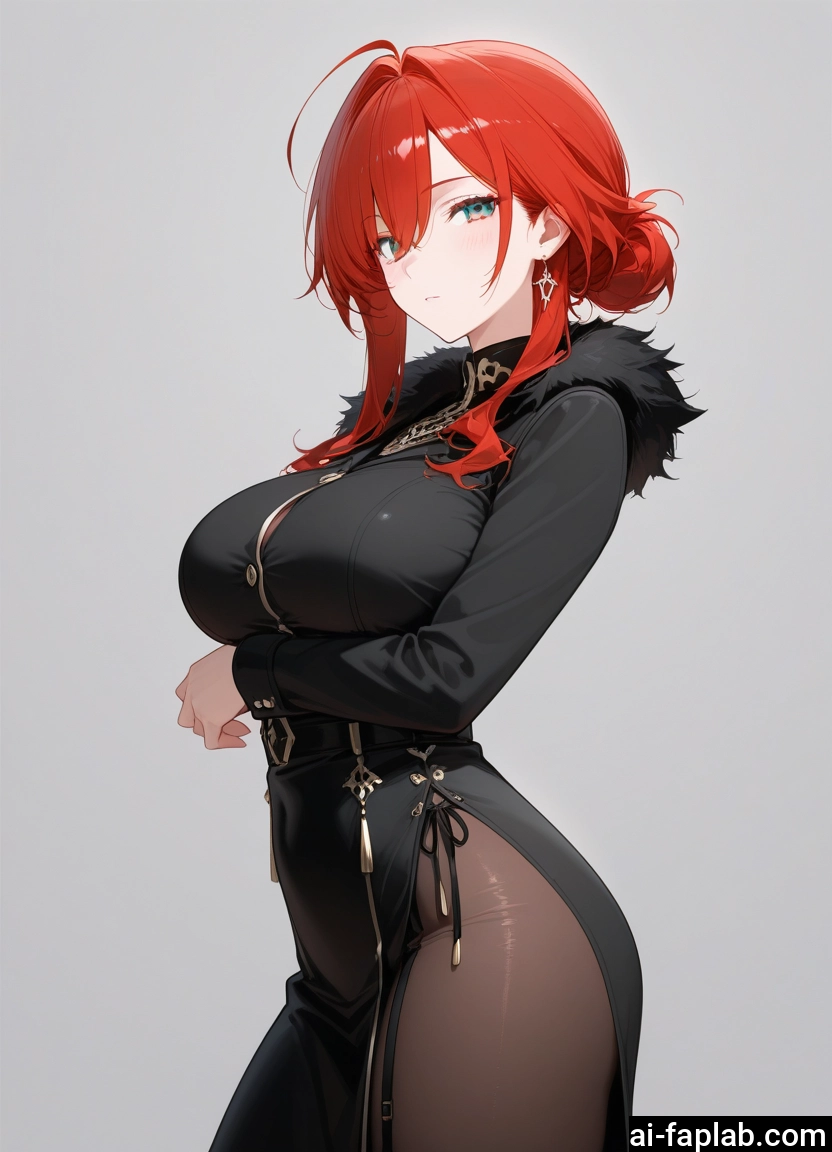 1girl, breasts, solo, jewelry, red hair, earrings