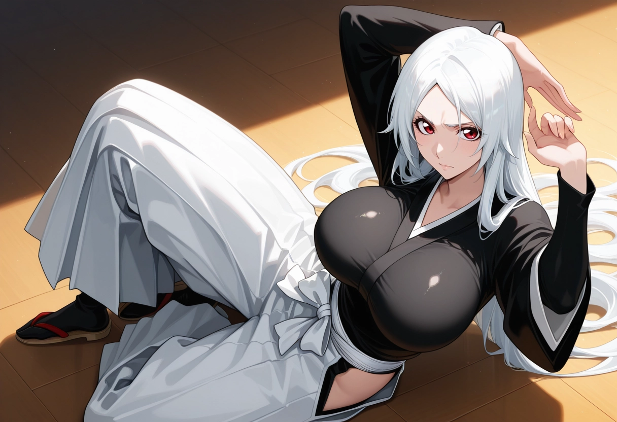 1girl, breasts, solo, red eyes, long hair, long sleeves · Yamete.gg