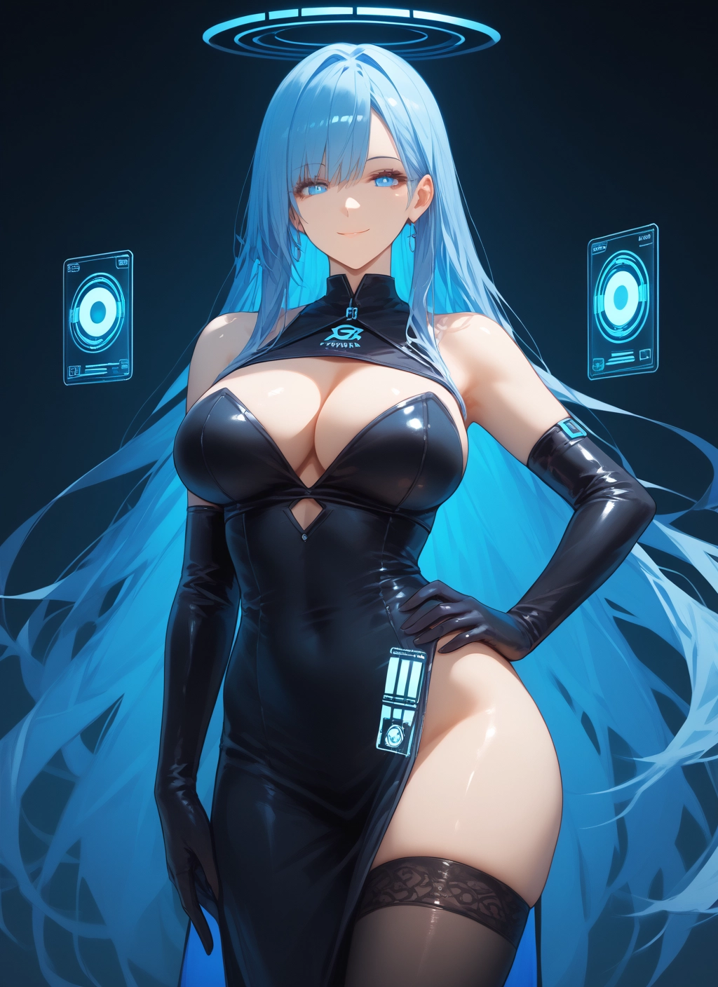 breasts, 1girl, long hair, gloves, thighhighs, dress · Yamete.gg