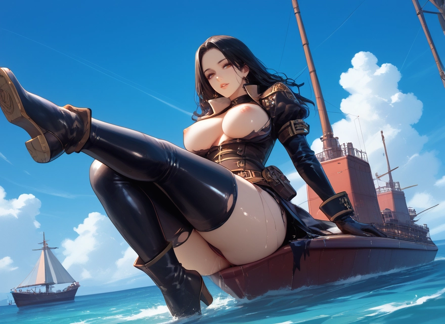 1girl, breasts, nipples, thighhighs, boots, gloves · Yamete.gg