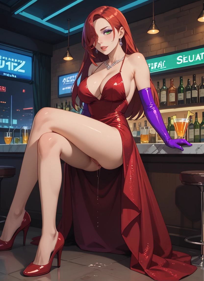 1girl, breasts, dress, gloves, green eyes, jewelry · Yamete.gg