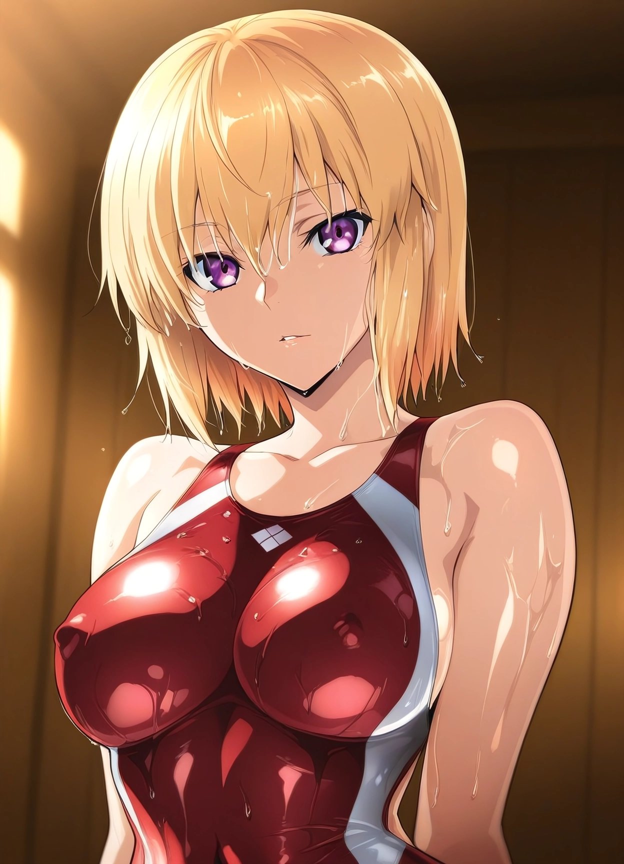 1girl, breasts, solo, blonde hair, swimsuit, one-piece swimsuit · Yamete.gg