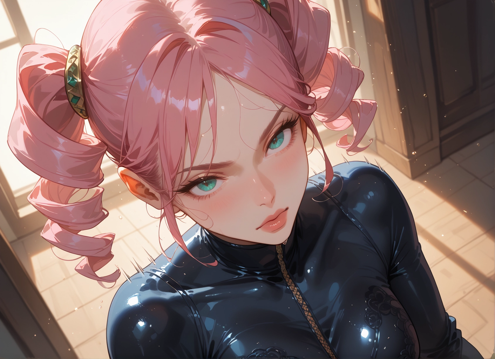 1girl, pink hair, bodysuit, latex, latex bodysuit, solo · Yamete.gg
