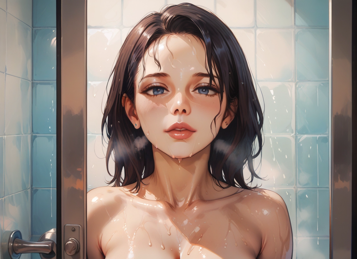 1girl, blue eyes, breasts, solo, wet, looking at viewer · Yamete.gg