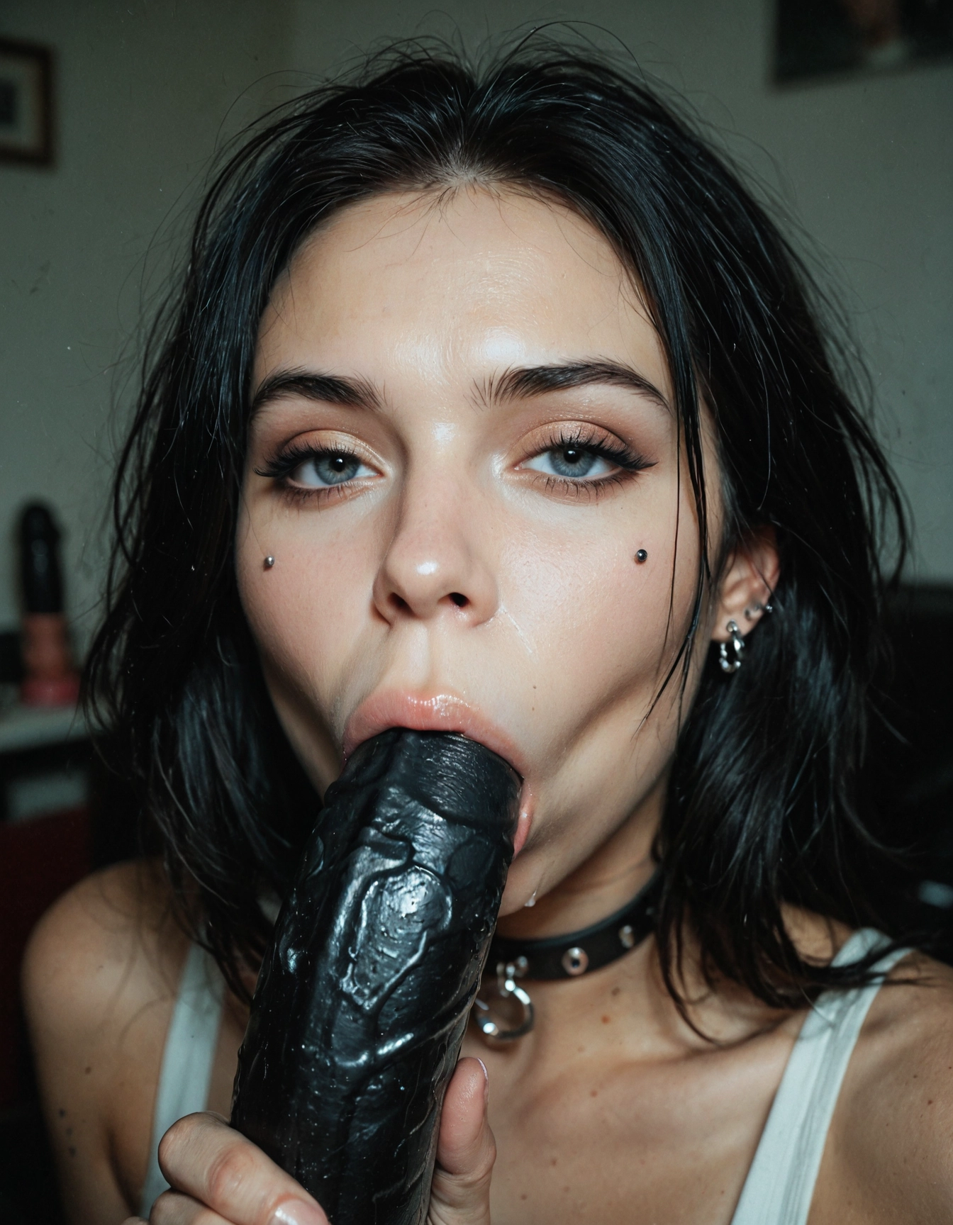 1girl, fellatio, oral, black hair, looking at viewer, jewelry · Yamete.gg