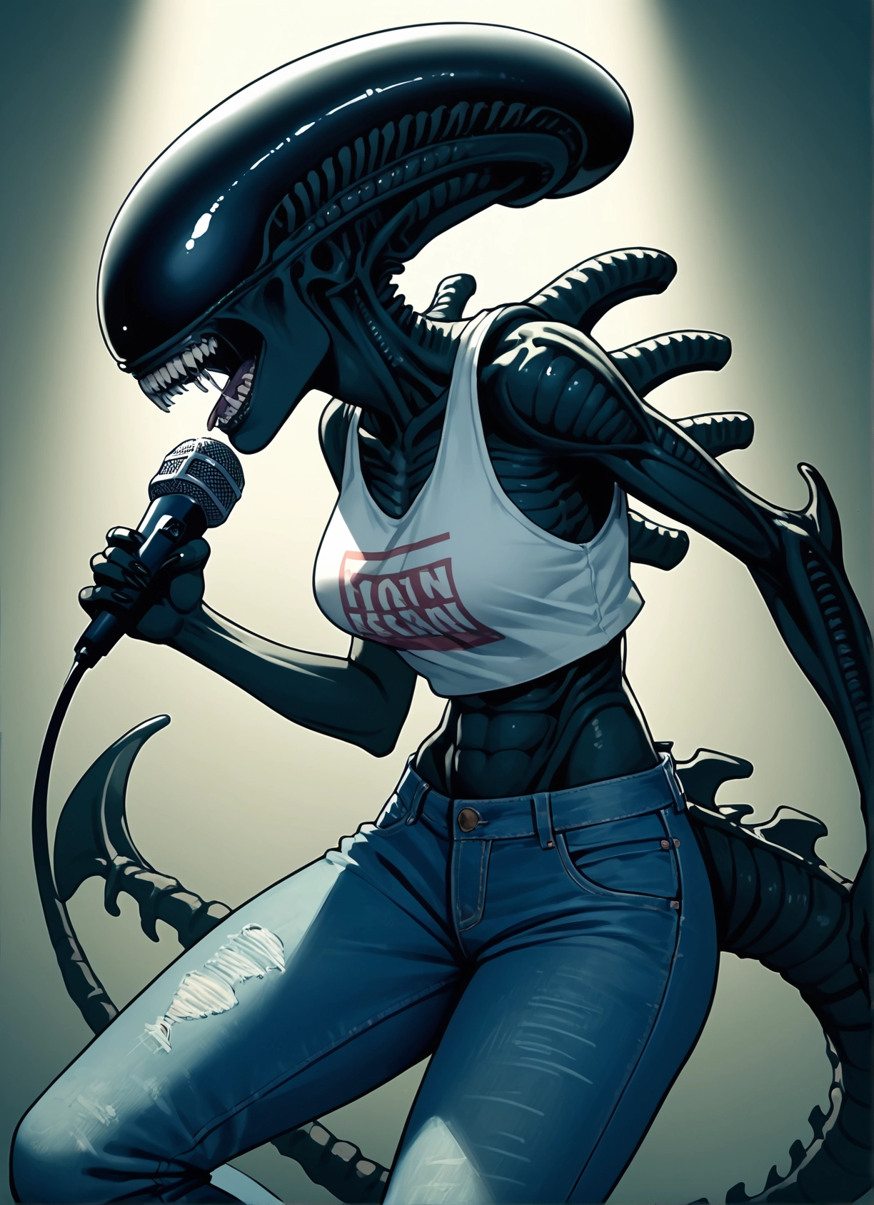 1girl, pants, microphone, denim, tail, jeans · Yamete.gg
