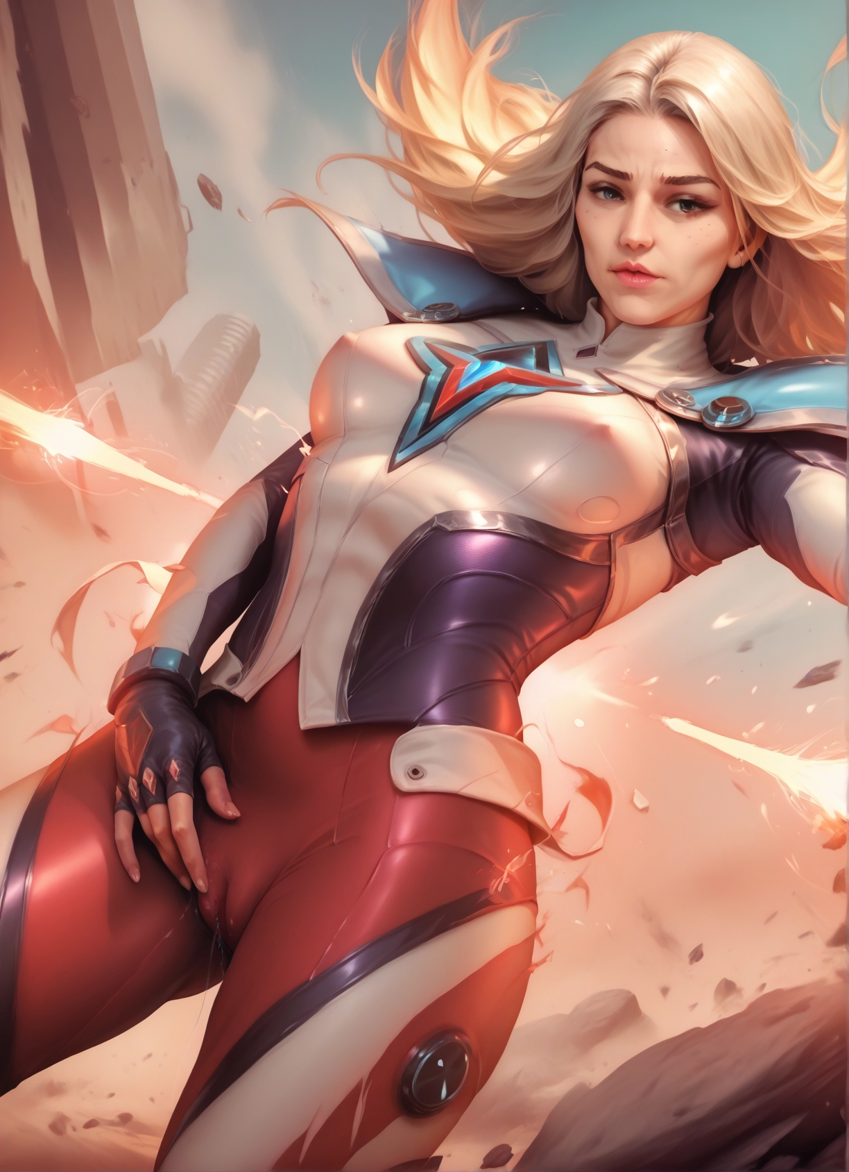 1girl, solo, breasts, blonde hair, gloves, freckles · Yamete.gg