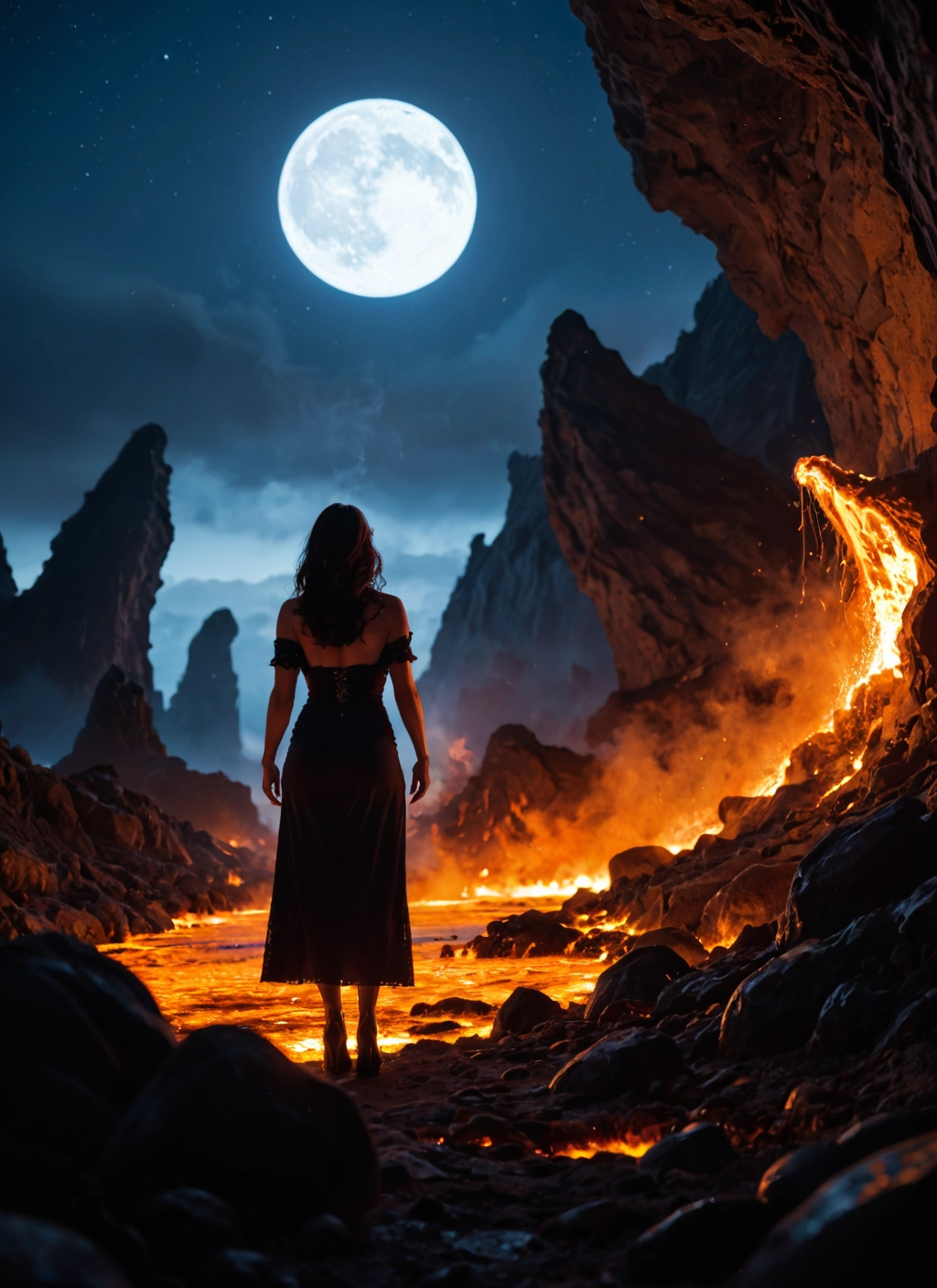 1girl, moon, dress, solo, night, full moon · Yamete.gg