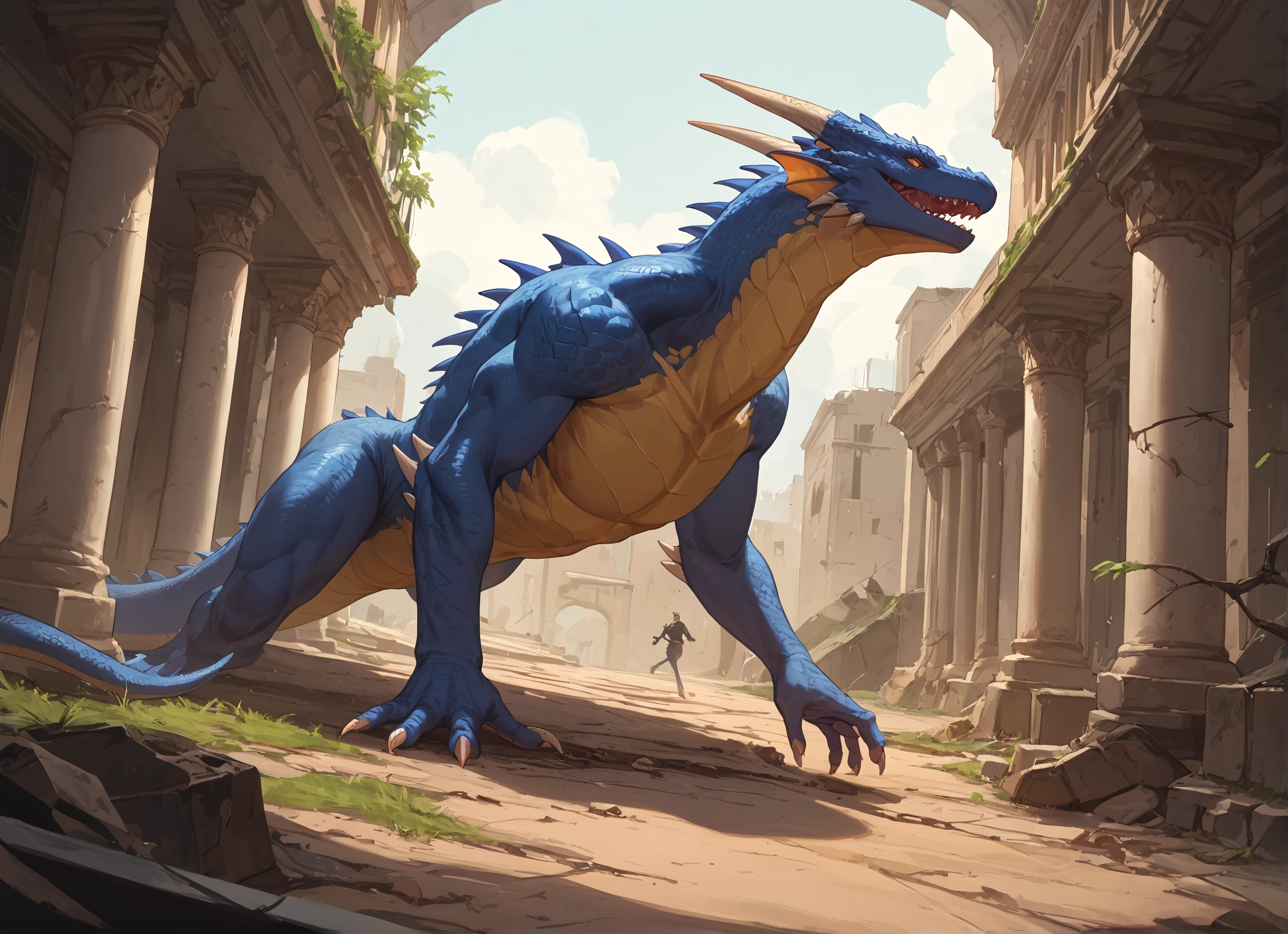 outdoors, sky, day, ruins, cloud, horns · Yamete.gg