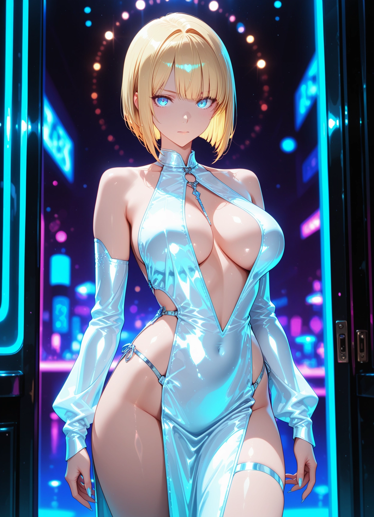 1girl, breasts, solo, blonde hair, looking at viewer, dress · Yamete.gg