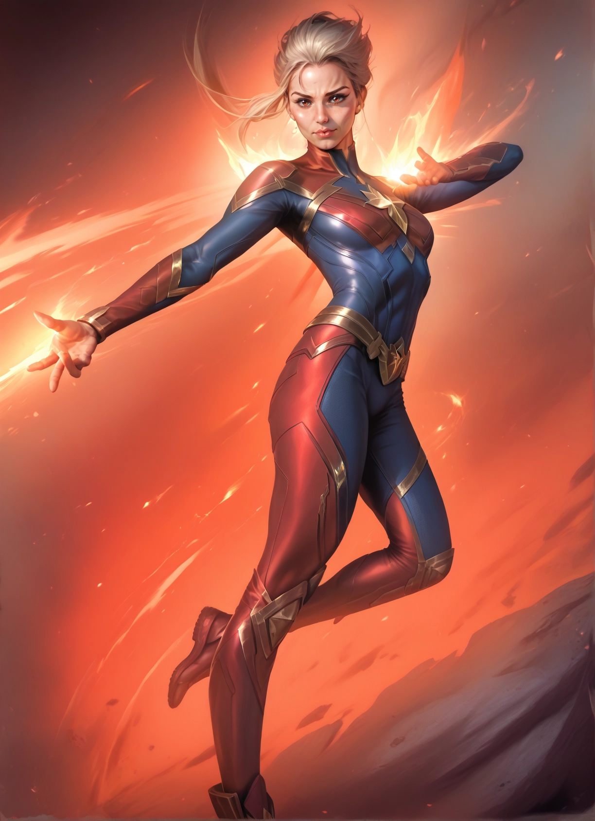 1girl, solo, bodysuit, blonde hair, blue eyes, breasts · Yamete.gg