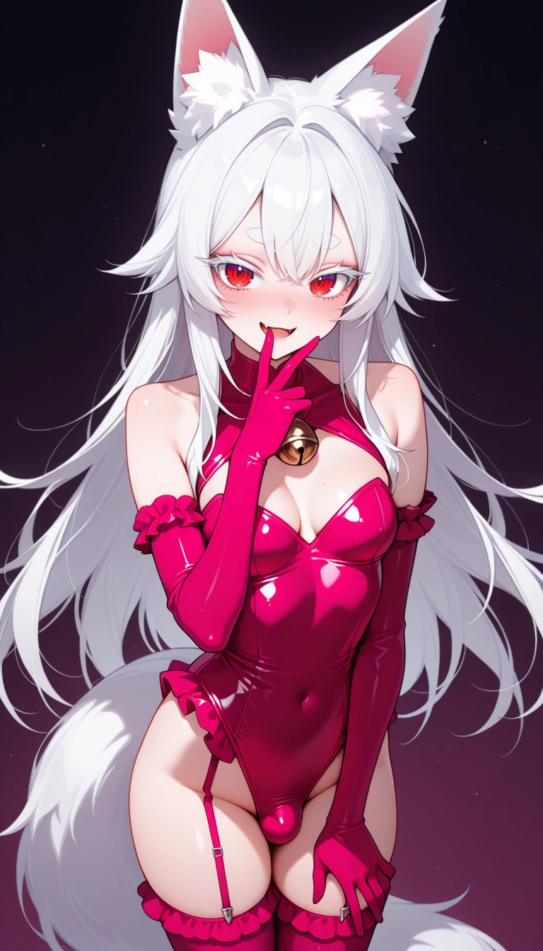 gloves, solo, red eyes, thighhighs, leotard, animal ears
