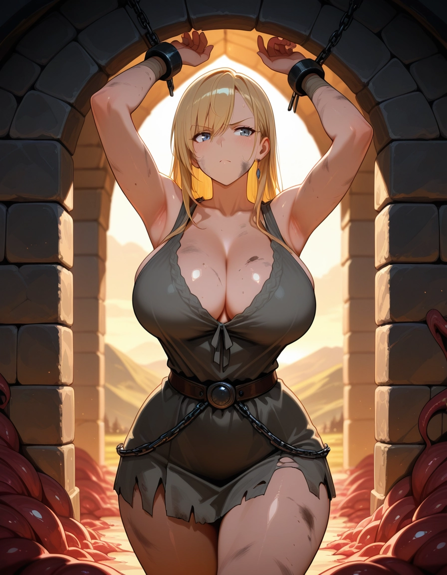 1girl, breasts, blonde hair, blue eyes, cleavage, torn clothes · Yamete.gg
