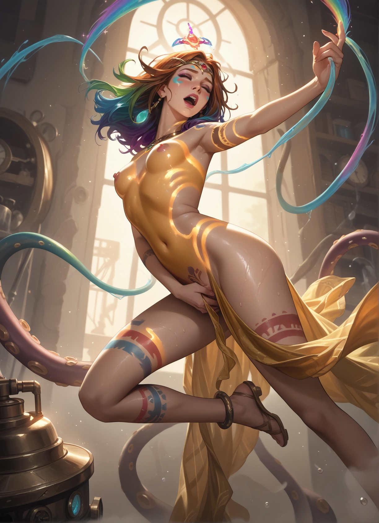 1girl, breasts, nipples, solo, closed eyes, jewelry · Yamete.gg