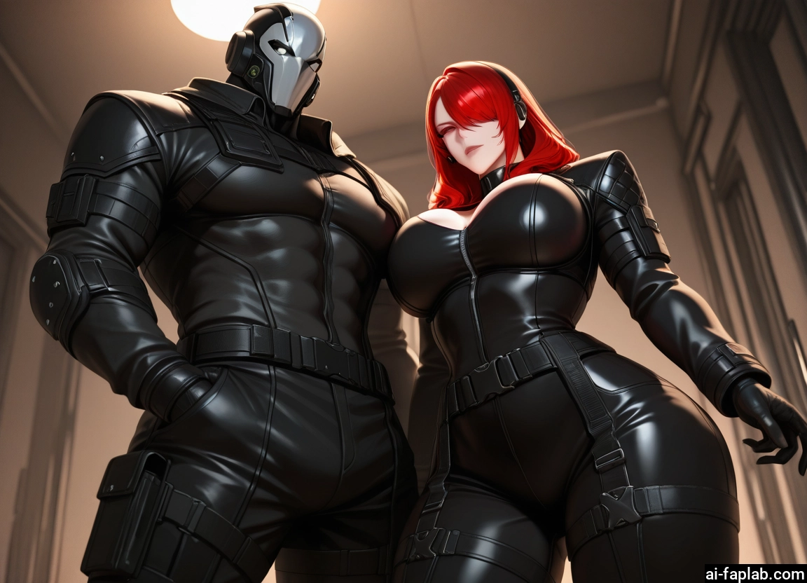1girl, breasts, red hair, 1boy, bodysuit, large breasts · Yamete.gg