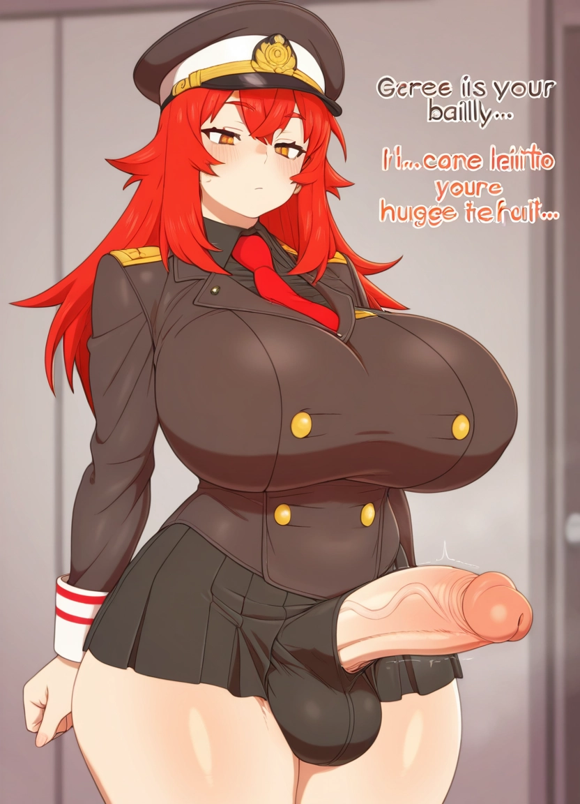 futanari, 1girl, breasts, penis, solo, red hair