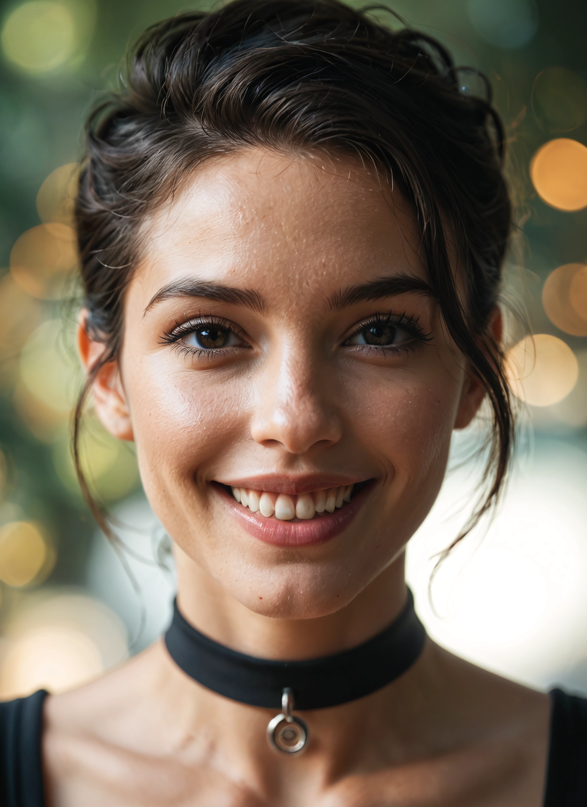 1girl, solo, choker, smile, brown eyes, teeth · Yamete.gg