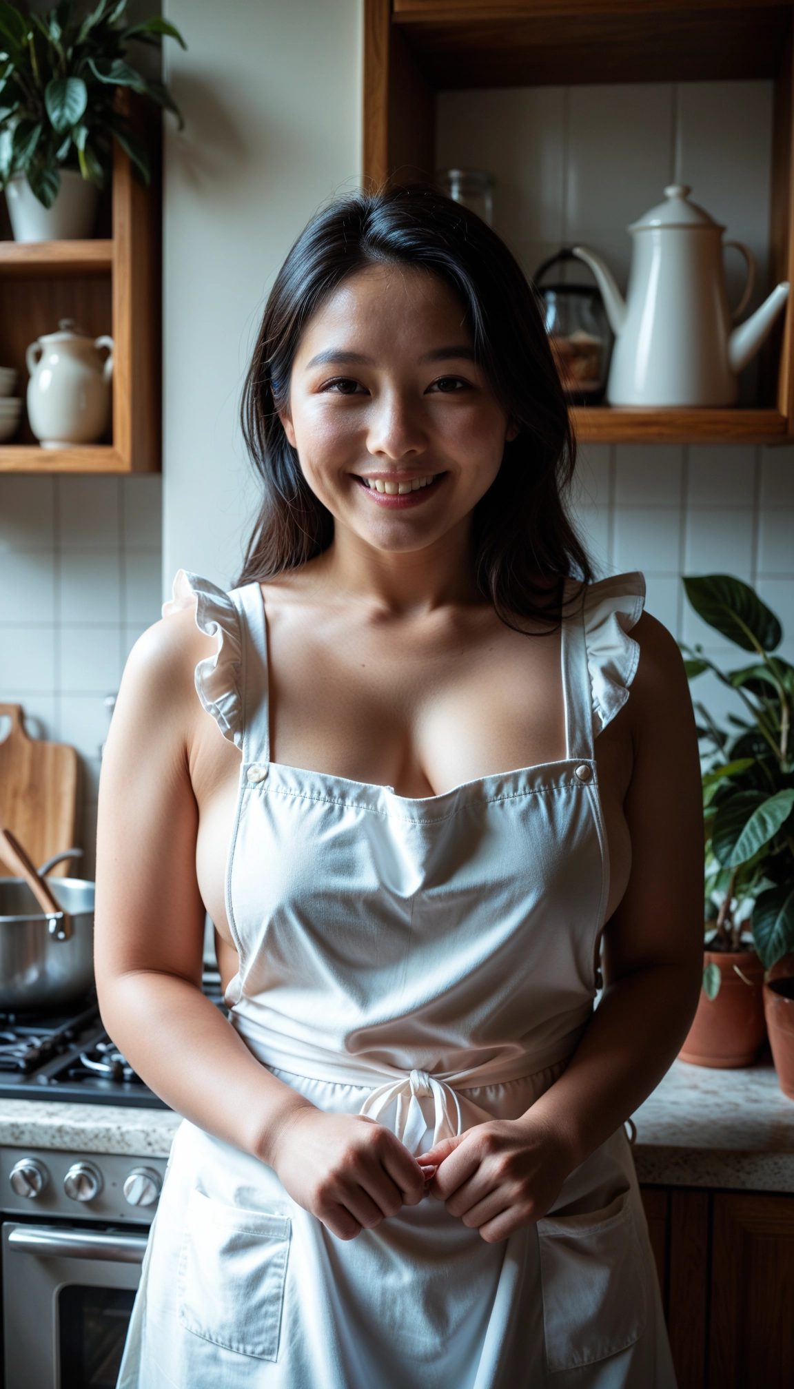 1girl, solo, apron, breasts, naked apron, smile · Yamete.gg