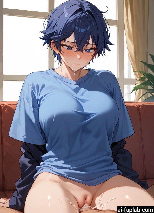 1girl, hetero, cum, short hair, 1boy, blush