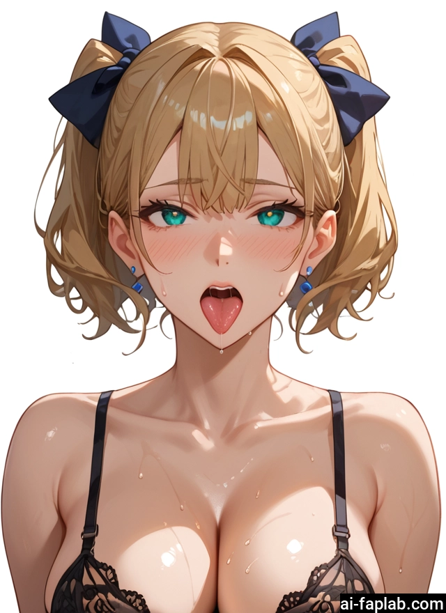 1girl, breasts, underwear, bra, solo, tongue