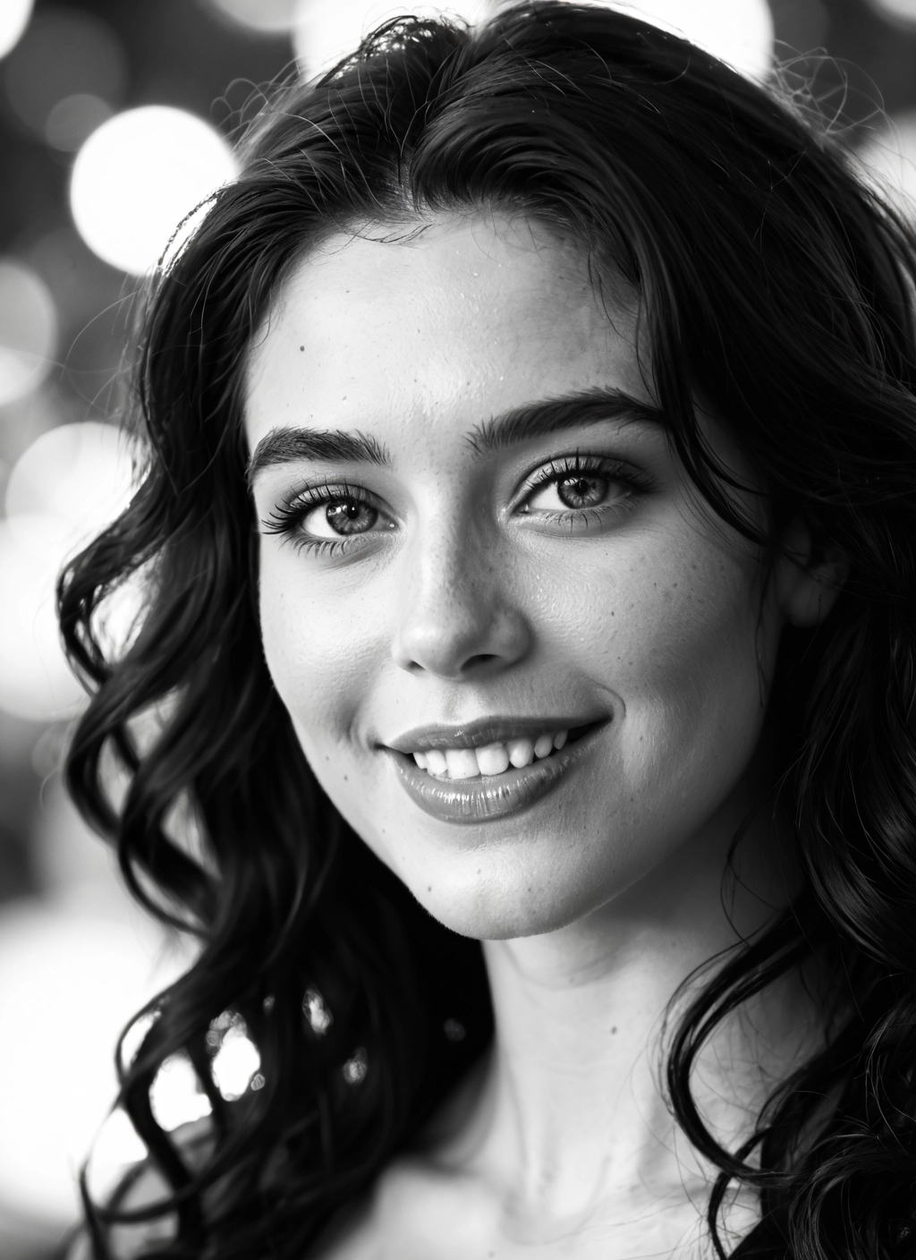 1girl, monochrome, greyscale, solo, smile, realistic · Yamete.gg