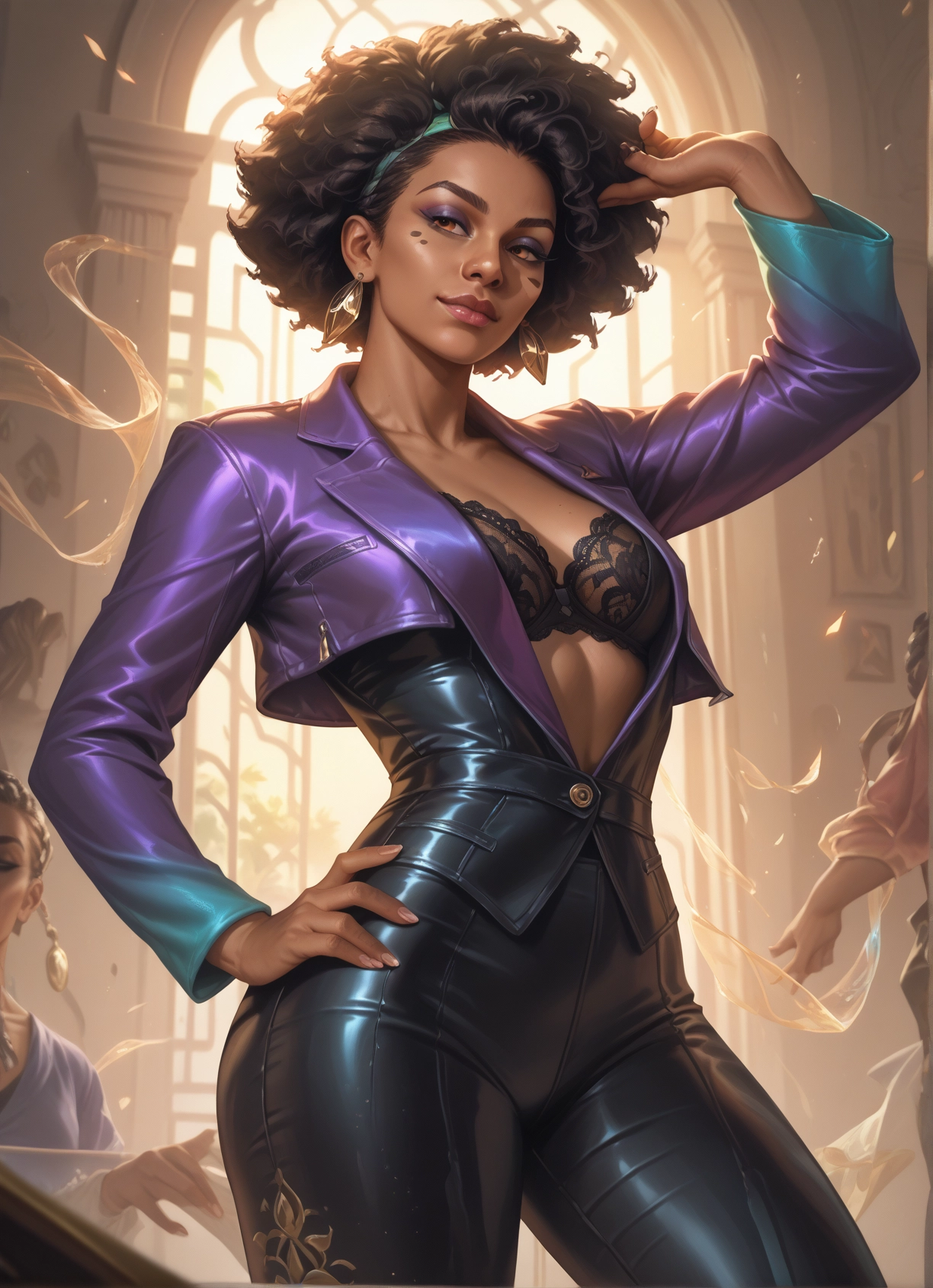 underwear, bra, jewelry, earrings, dark skin, breasts · Yamete.gg