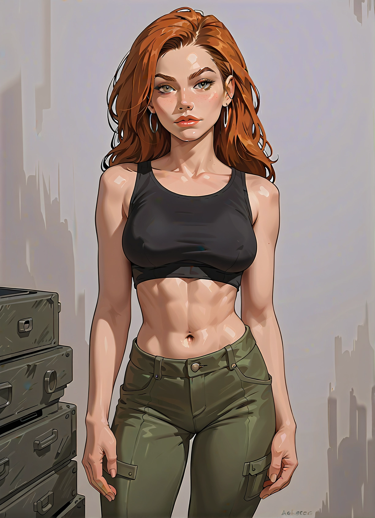 1girl, solo, jewelry, earrings, breasts, navel · Yamete.gg