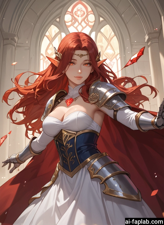 1girl, breasts, long hair, pointy ears, solo, armor · Yamete.gg