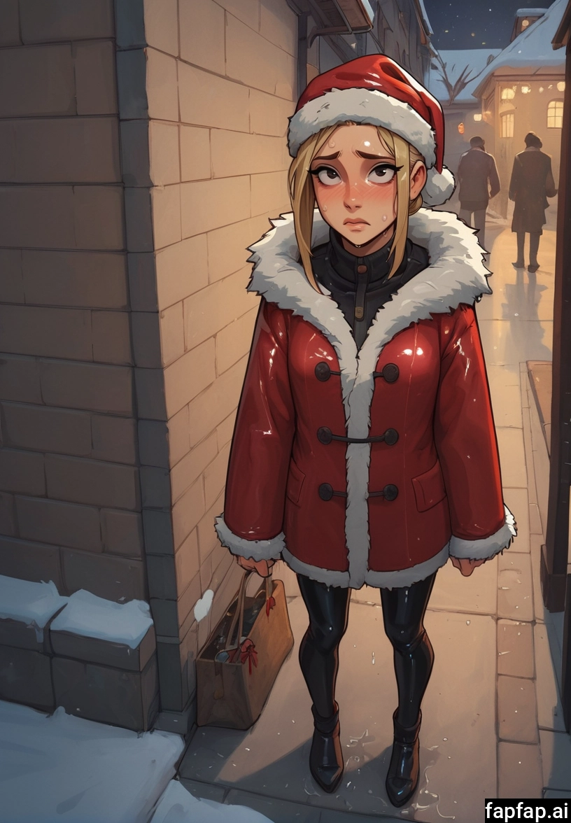 hat, santa hat, blonde hair, 1girl, coat, christmas · Yamete.gg