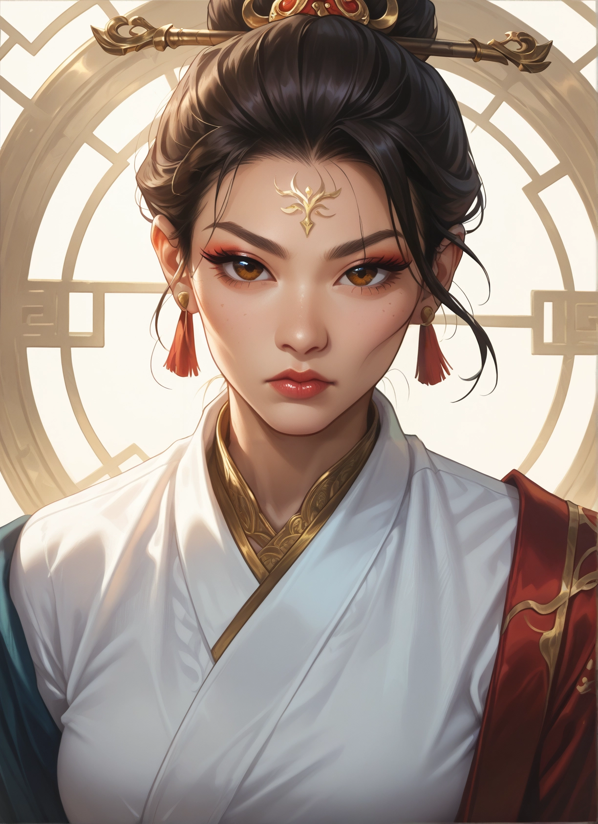 1girl, solo, hair ornament, jewelry, brown eyes, earrings · Yamete.gg