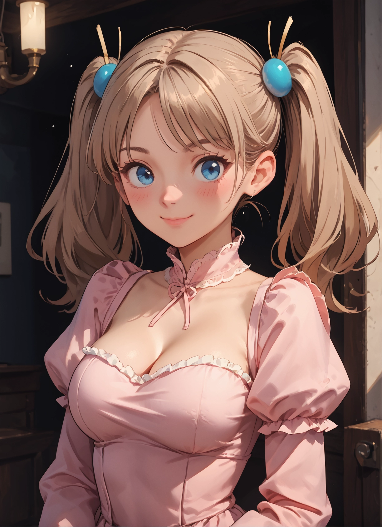 1girl, breasts, solo, twintails, blue eyes, cleavage · Yamete.gg